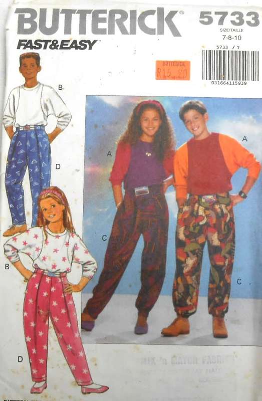 BUTTERICK 5733 GIRLS & BOYS TOP & WRAP WAIST PANTS WITH VELCRO SIZE 7-8-10 YEARS COMPLETE-CUT TO 10