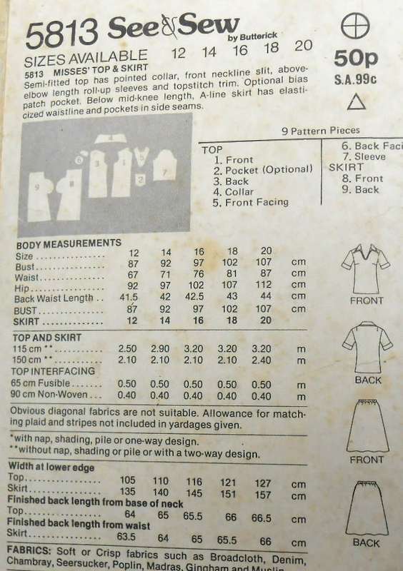 BUTTERICK 5818 TOP-SKIRT SIZE 12 COMPLETE