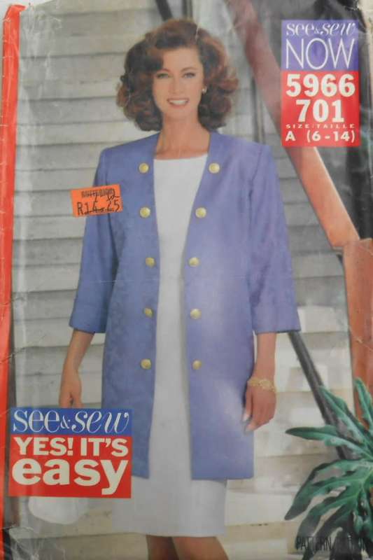 BUTTERICK 5966 JACKET-DRESS SIZE 6-14 COMPLETE-UNCUT-F/FOLDED