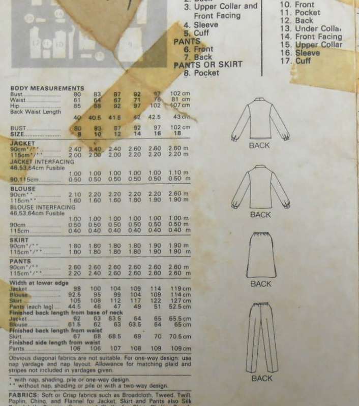 BUTTERICK 6614 JACKET-SKIRT-PANTS SIZE 10-12-14 COMPLETE-CUT TO 14-SUPPLIED IN ENVELOPE
