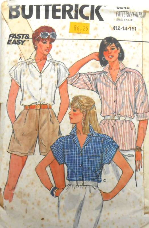BUTTERICK 6542 SET OF BLOUSES SIZE 12-14-16  COMPLETE-CUT TO 16