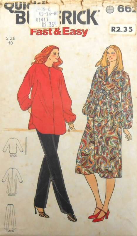 BUTTERICK 6621 MATERNITY DRESS-TUNIC-PANTS SIZE 10  COMPLETE-UNCUT-F/FOLDED
