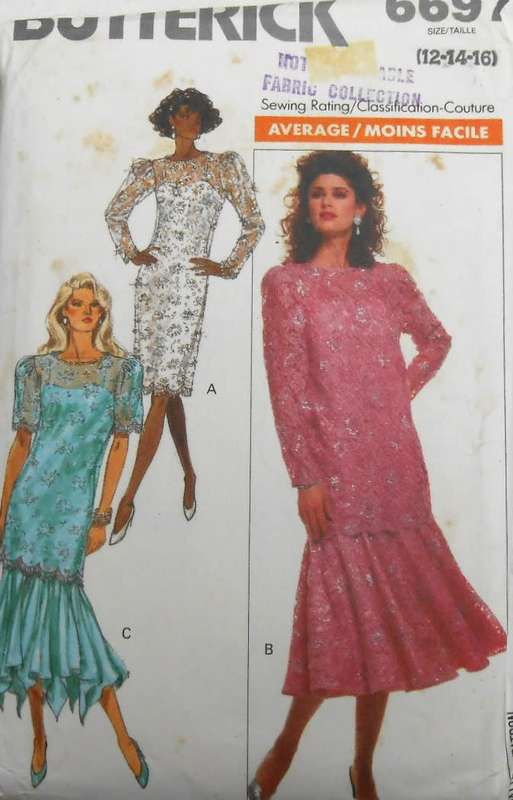 BUTTERICK 6697 DRESS & TUNIC SIZE 12-14-16  COMPLETE-CUT TO SIZE 16