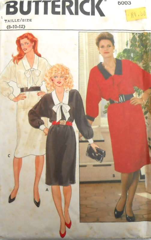 BUTTERICK 6003  LOOSE FITTING DRESS WITH COLLAR & TIE  SIZE 8-10-12 COMPLETE-CUT TO 12