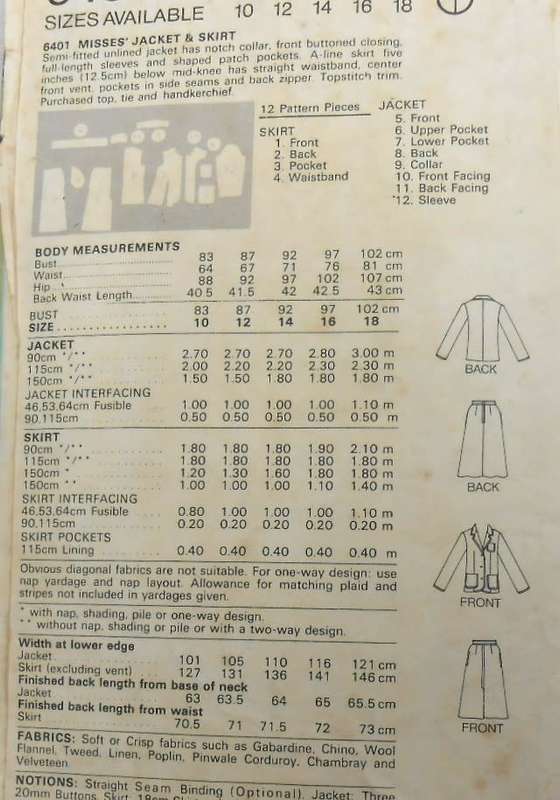 BUTTERICK 6401 JACKET & SKIRT SIZE 14 COMPLETE