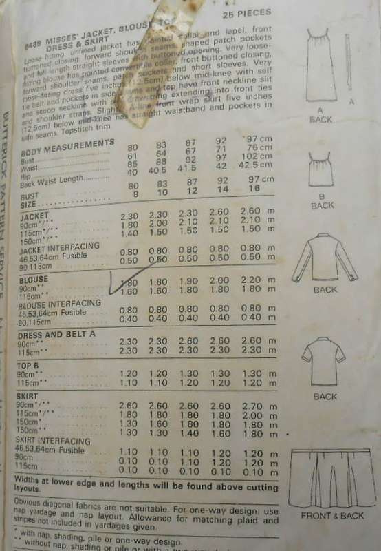 BUTTERICK 6469 JACKET-BLOUSE-TOP-DRESS-SKIRT SIZE 10 COMPLETE-UNCUT-F/FOLDED-ZIPLOC