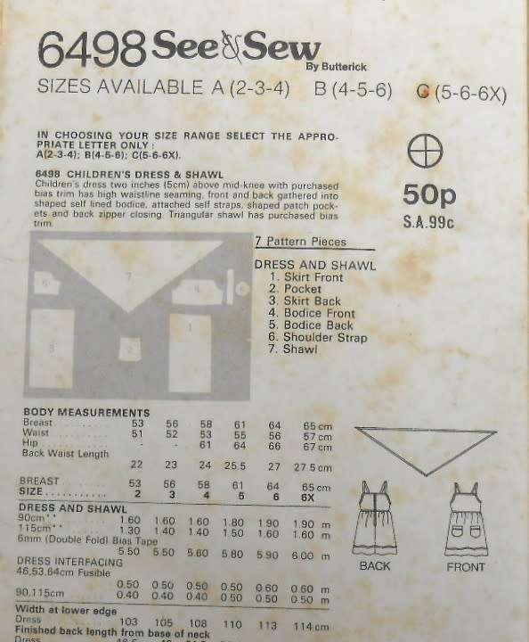 BUTTERICK 6498 GIRLS DRESS-SCARF SIZE C 5-6-6X YRS COMPLETE-PG 3 OF SEWING INSTRUCTIONS NOT SUPPLIED