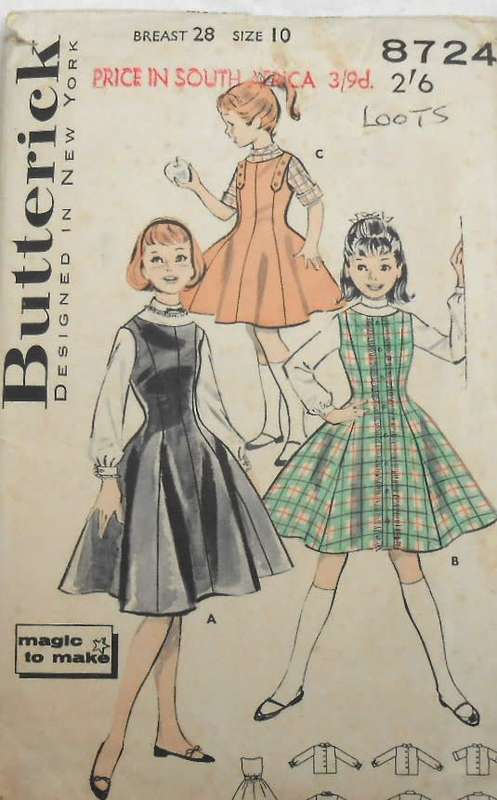 VINTAGE BUTTERICK 8724 GIRLS PINAFORE & BLOUSE SIZE 10 YEARS  BREAST 28 COMPLETE