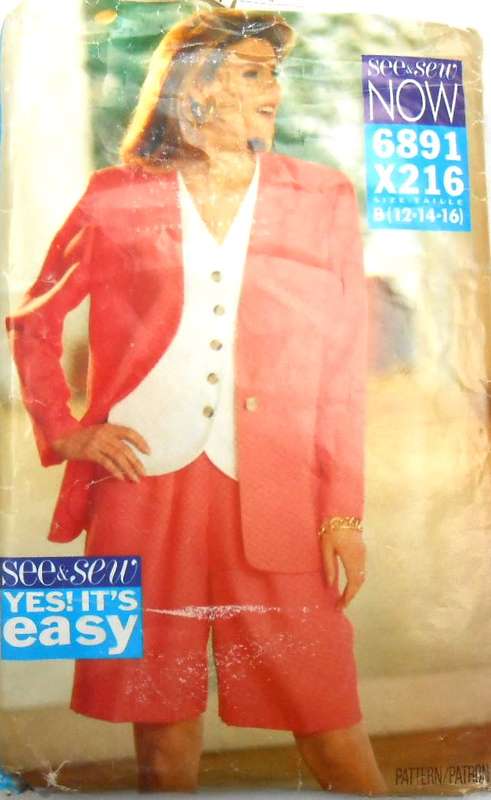 BUTTERICK 6891 JACKET-TOP-SHORTS SIZE 12-14-16 COMPLETE-CUT TO SIZE 16