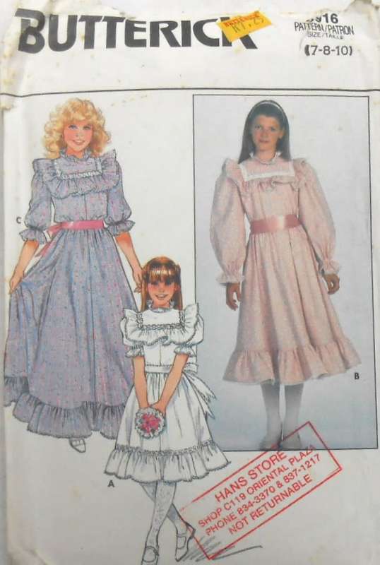 BUTTERICK 6916 GIRLS LOOSE FITTING & FLARED DRESS SIZE 7-8-10 YEARS COMPLETE-UNCUT-F/FOLDED