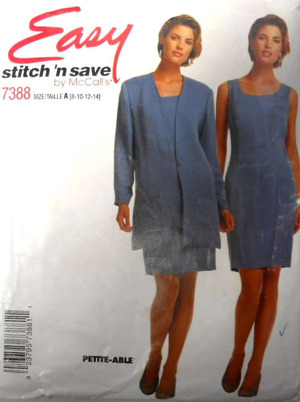 McCALLS  7388 UNLINED JACKET & DRESS SIZE 8-10-12-14 COMPLETE-NO SEWING INSTRUCTIONS SUPPLIED