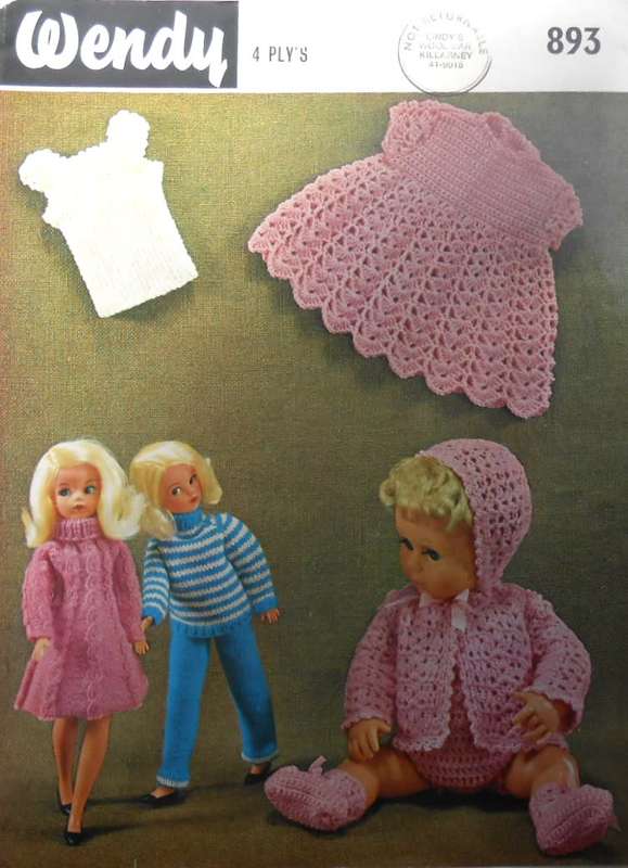 WENDY 893 DOLLS CLOTHES-TROUSER SUIT+CABLE DRESS TO FIT 12 INCH DOLL-BABY DOLL CLOTHES 12/14 INCH