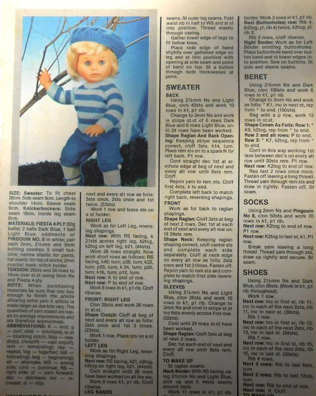 BERET-SWEATER-KNICKERBOCKERS-SOCKS-SHOES LOVE DOLL OUTFIT-WOMEN`S VALUE NOVEMBER 1982