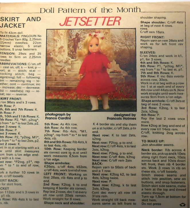JETSETTER  -SKIRT & JACKET -  TO FIT 43 CM DOLL- LIVING & LOVING AUGUST 1983