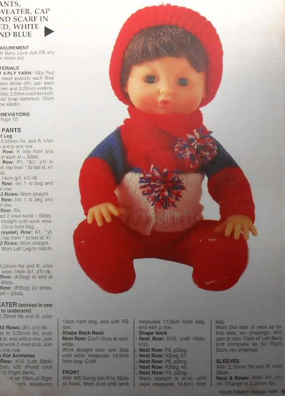 ALL DOLLED UP - 4 OUTFITS FOR KIDDY LOVE & BABY LOVE DOLLS -YOUR FAMILY OCTOBER 1994