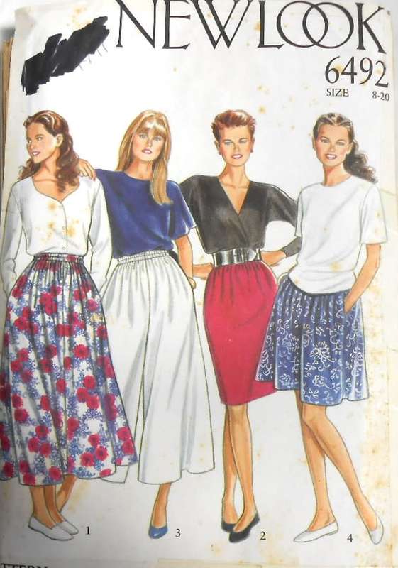 NEW LOOK PATTERNS 6492 SLIM & WIDE SKIRTS+SPLIT SKIRT SIZE 8-20  COMPLETE-CUT TO 12-ZIPLOC