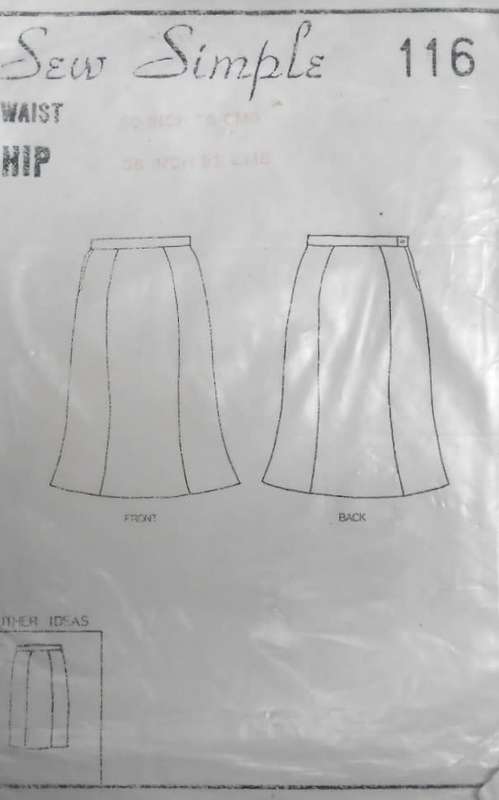 SEW SIMPLE 116 SIX PANEL SKIRT  WAIST 32/81 CM HIP 40/102 CM