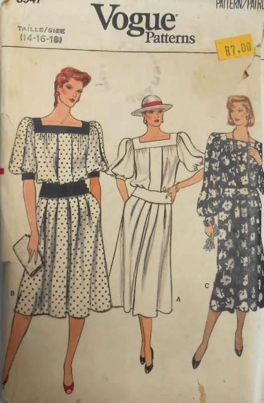 VOGUE 8947 SQUARE NECK TOP-SKIRT SIZE 14-16-18 COMPLETE-CUT TO SIZE 16-ZIPLOC