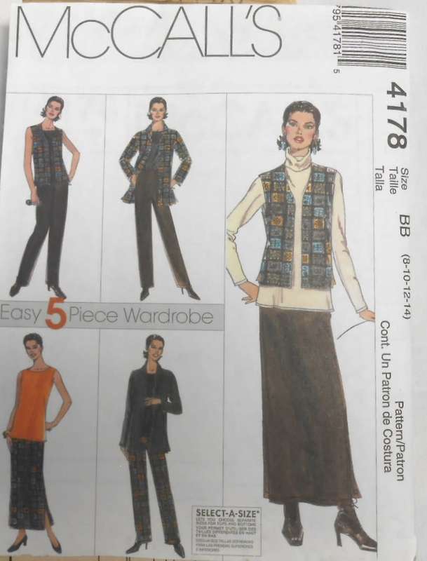 McCALLS 4178 SKIRT-UNLINED WAISTCOAT-PANTS-SHIRT SIZE 8-10-12-14 CUT TO 14 - NO TOP PATTERN SUPPLIED