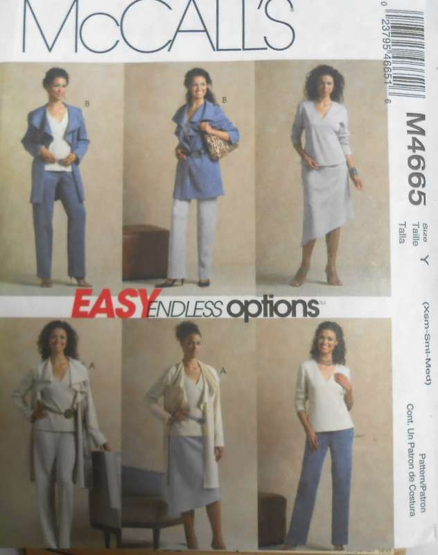 McCALLS M4665 UNLINED JACKET-TOP-PANTS-SKIRT SIZE XS-M (4-14) COMPLETE-ONLY PANTS-CUT-ZIPLOC