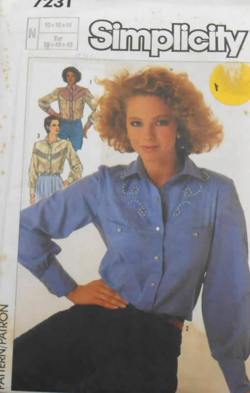 SIMPLICITY 7231 WESTERN SHIRT SIZE 10-12-14 COMPLETE-UNCUT-F/FOLDED-ZIPLOC