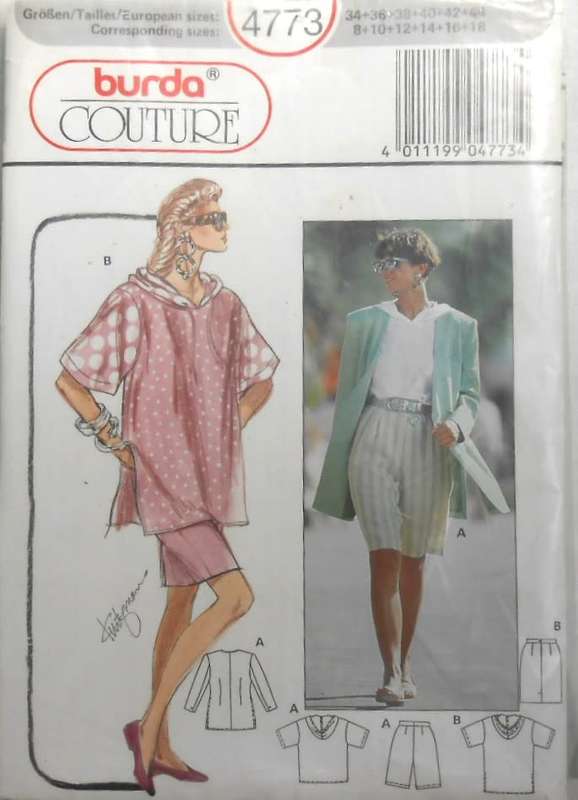 BURDA 4773 JACKET-SKIRT-HOODIE-SHORTS-TOP SIZE 8-18  COMPLETE