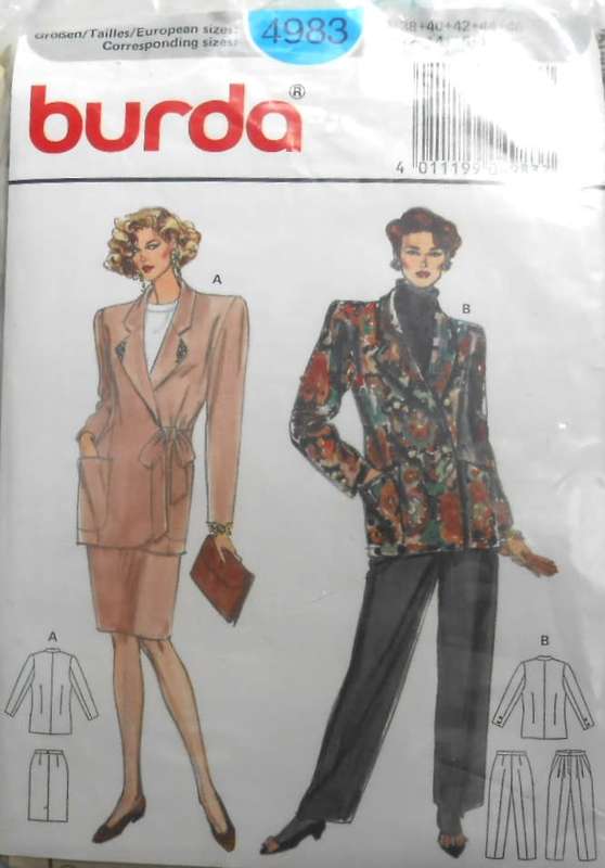 BURDA 4983 JACKET WITH FRONT TIE-SKIRT-PANTS SIZE 8-18  COMPLETE