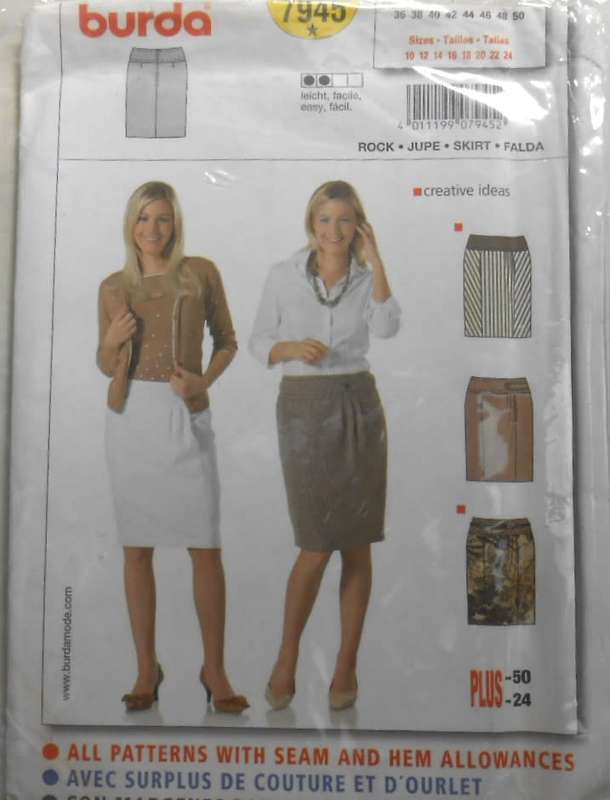 BURDA 7945 SET OF SKIRTS SIZE 10-24- COMPLETE-UNCUT-F/FOLDED