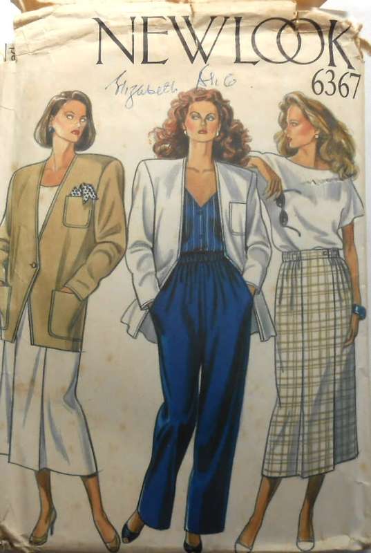 NEW LOOK PATTERNS 6367 JACKET-SKIRT-PANTS SIZE 8-18 COMPLETE-CUT TO 18-ZIPLOC