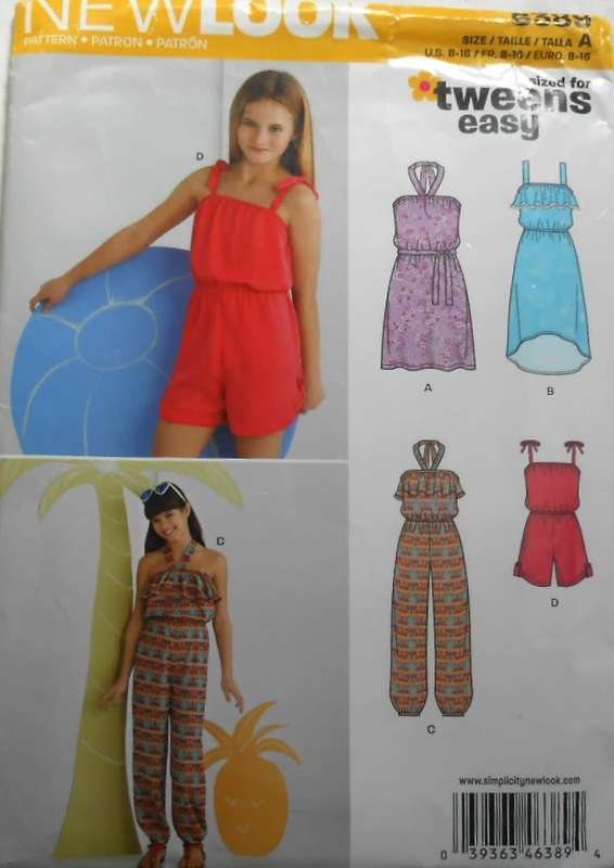 NEW LOOK PATTERNS 6389 TEEN JUMPSUIT SIZE 8-16 -COMPLETE-PART CUT
