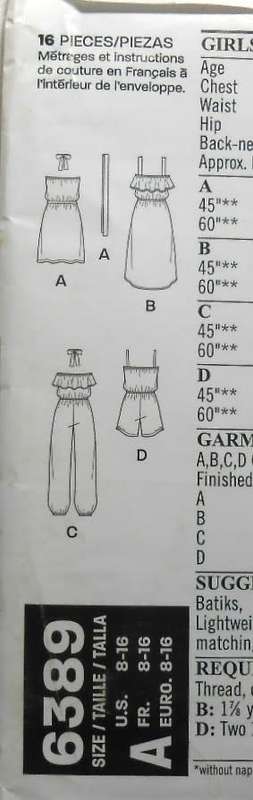 NEW LOOK PATTERNS 6389 TEEN JUMPSUIT SIZE 8-16 -COMPLETE-PART CUT
