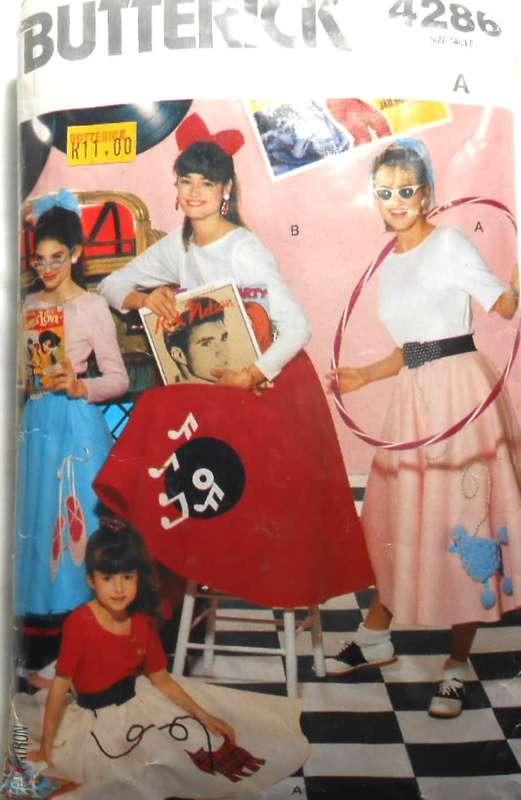 BUTTERICK 4285 GIRLS CLOSE FITTING PULLOVER TOP AND CIRCLE SKIRT SIZE 6-18 COMPLETE-MOSTLY UNCUT