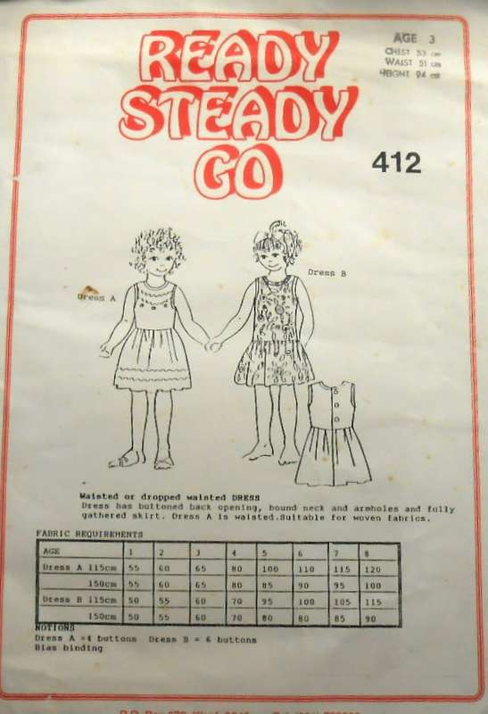 READY STEADY  GO- 412- GIRLS WAISTED - DROP WAISTED DRESS SIZE 3 CHEST 53 CM COMPLETE