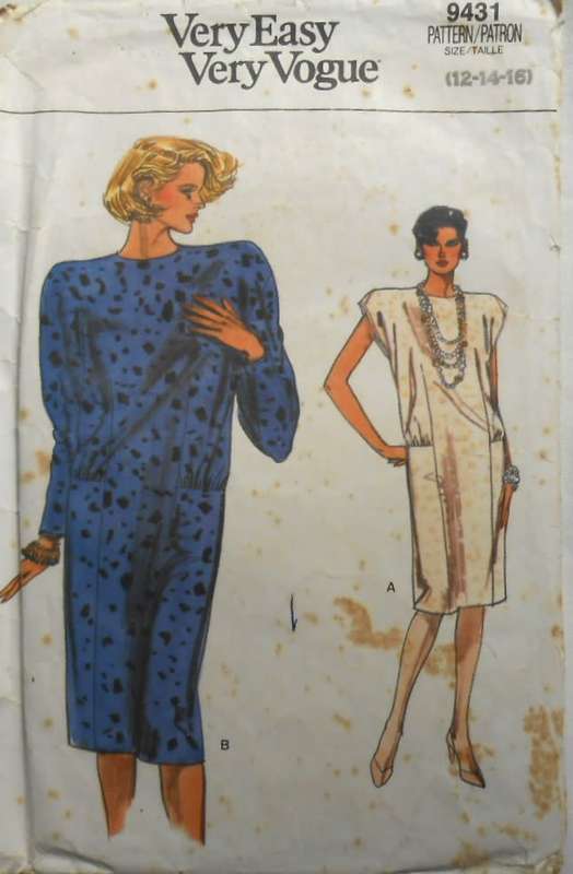 VOGUE 9431 LOOSE FITTING STRAIGHT DRESS SIZE 12-14-16 COMPLETE-CUT TO 16