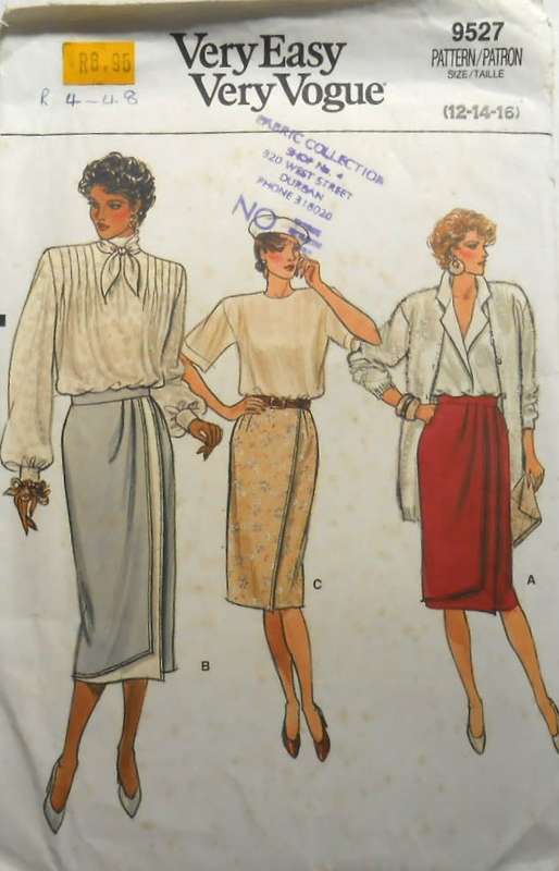 VOGUE 9527 STRAIGHT MOCK WRAP SKIRT SIZE 12-14-16 COMPLETE-UNCUT-F/FOLDED