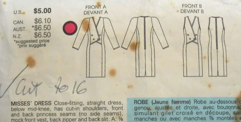 VOGUE 9609 CLOSE FITTING STRAIGHT DRESS SIZE 12-14-16 COMPLETE-CUT TO SIZE 16