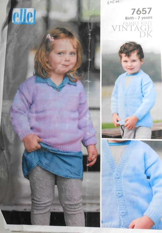 ELLE 7657 BASIC DROP SLEEVE C-NECK PULLOVER & CARDIGAN  SIZE 6 MONTHS - 7 YEARS