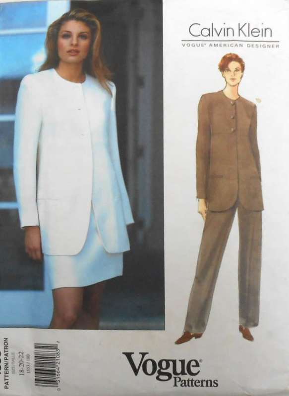 VOGUE 1553 CALVIN KLEIN - JACKET-SKIRT-PANTS SIZE 18-20-22 COMPLETE-CUT TO SIZE 18