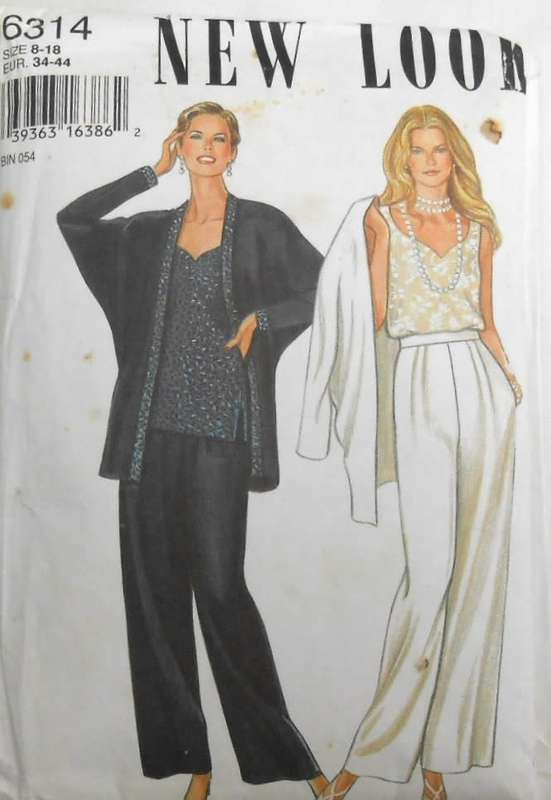 NEW LOOK PATTERNS 6314 JACKET-BATWING TOP-CAMISOLE-PANTS SIZE 8-18 COMPLETE-PART CUT-PANTS TO 14