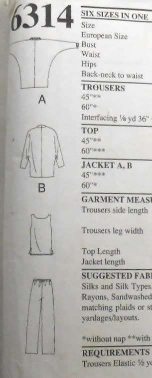 NEW LOOK PATTERNS 6314 JACKET-BATWING TOP-CAMISOLE-PANTS SIZE 8-18 COMPLETE-PART CUT-PANTS TO 14