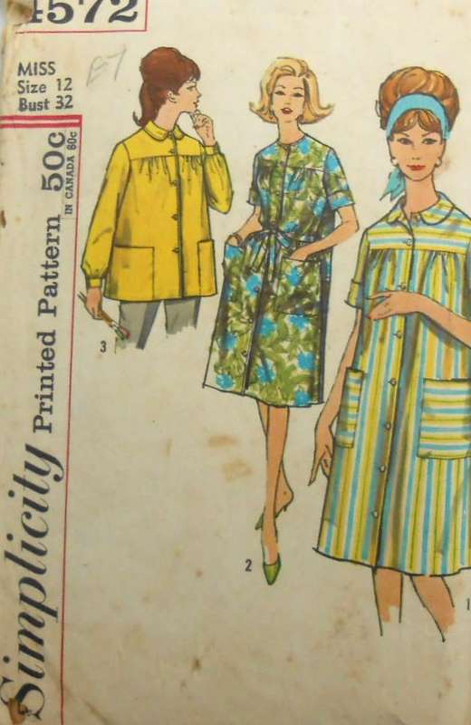VINTAGE SIMPLICITY 4572 DUSTER & SMOCK SIZE 12 BUST 32 COMPLETE-ZIPLOC