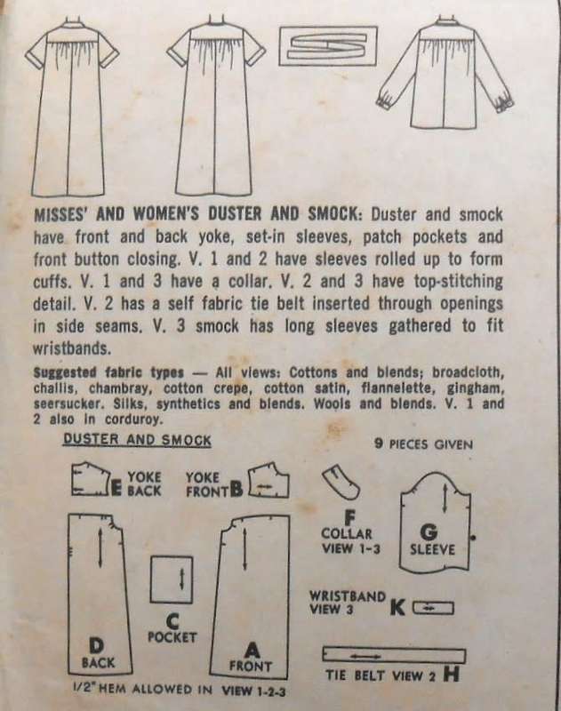 VINTAGE SIMPLICITY 4572 DUSTER & SMOCK SIZE 12 BUST 32 COMPLETE-ZIPLOC