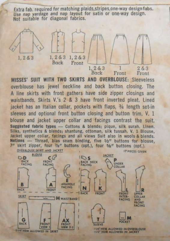 VINTAGE SIMPLICITY 5880 SUIT WITH 2 SKIRTS & OVER BLOUSE SIZE 14 BUST 34 COMPLETE-UNCUT-F/FOLDED