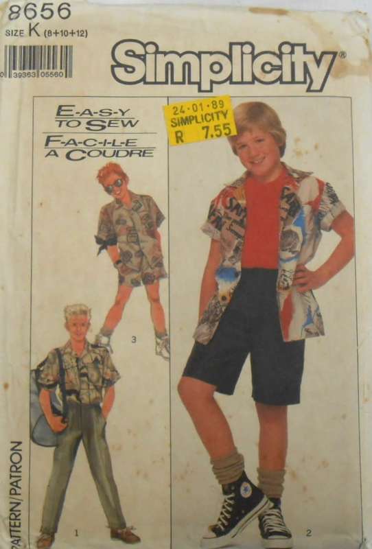 SIMPLICITY 8656 BOYS PANTS-SHORTS-VERY LOOSE SHIRT SIZE 8-10-12 YEARS-COMPLETE