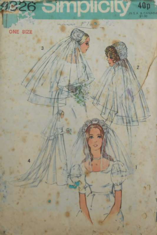 SIMPLICITY 9826 SET OF BRIDAL HEAD PIECES & VEIL IN 3 LENGTHS ONE SIZE - COMPLETE-UNCUT-F/FOLDED