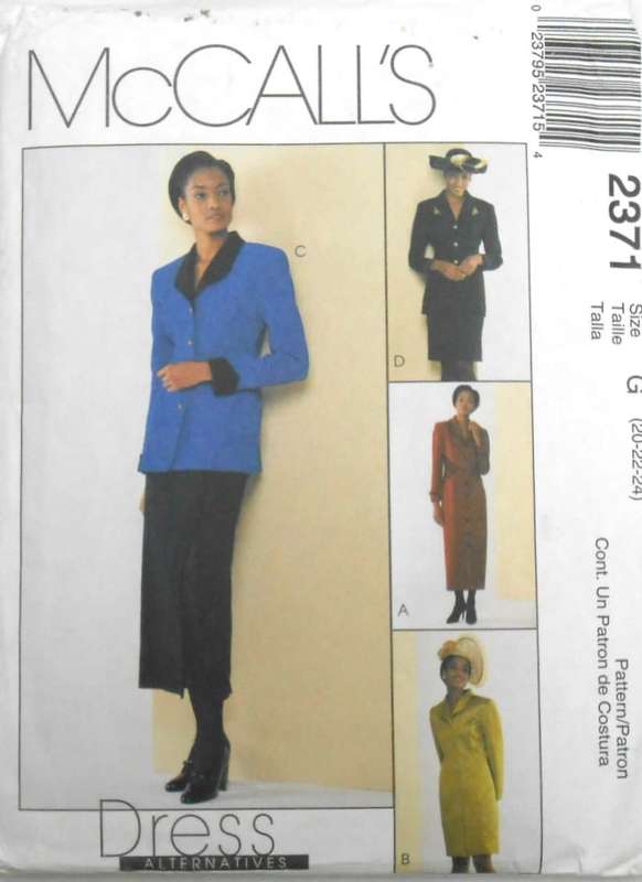 McCALLS 2371  LINED DRESS-JACKET & SKIRT SIZE 20-22-24 - COMPLETE-UNCUT-F/FOLDED