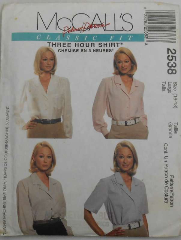 McCALLS 2538  SHIRT SIZE LARGE 16-18 - COMPLETE- NO SEWING INSTRUCTIONS SUPPLIED