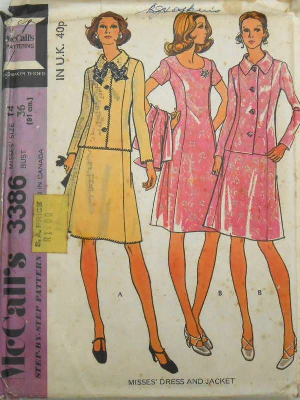 VINTAGE McCALLS 3386 DRESS & JACKET SIZE 14 BUST 36 COMPLETE-UNCUT-F/FOLDED-ZIPLOC