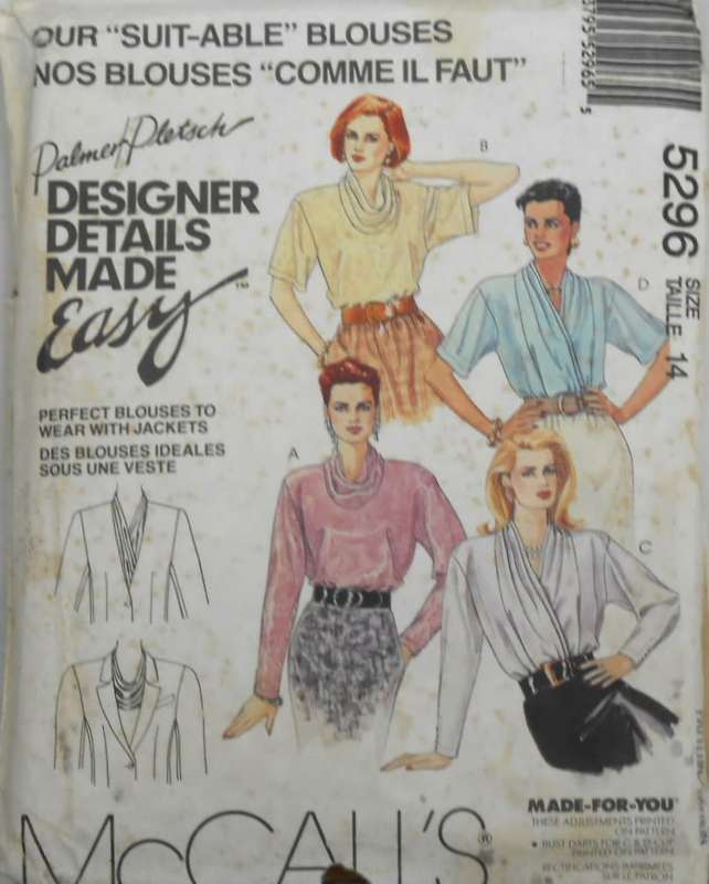 McCALLS 5296 SET OF BLOUSES SIZE 14- COMPLETE-PART CUT
