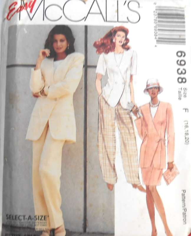 McCALLS 6938 UNLINED JACKET-TOP-SKIRT-PANTS SIZE 16-18-20 COMPLETE-UNCUT-F/FOLDED